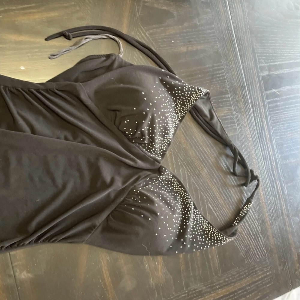 Black Halter Dress with Silver Accents